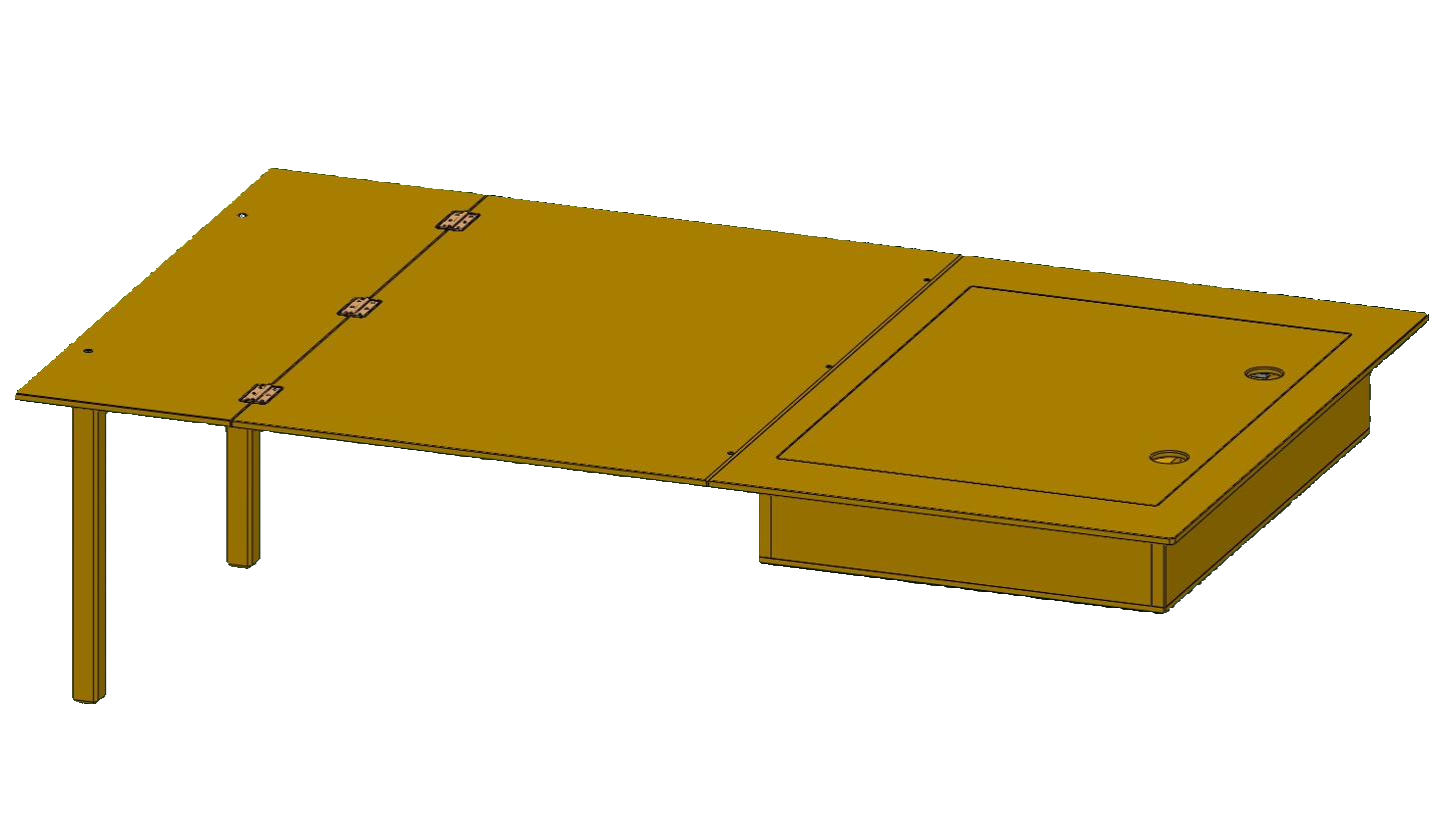 3D-Modell der Rost Box mit Campingtisch in der Box und eingelassenem Deckel